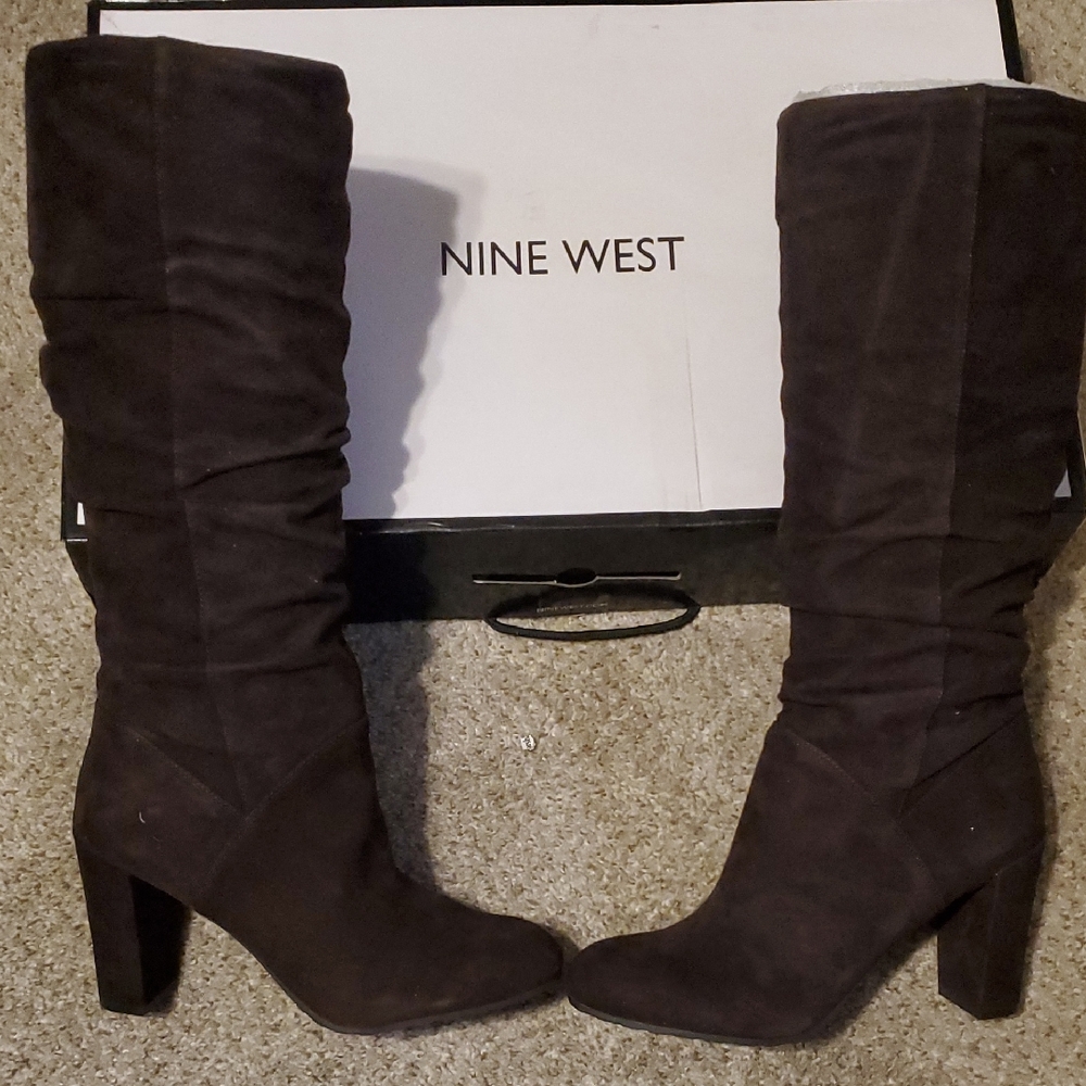 Nine West Dark Brown Leather/suede Heeled Boots